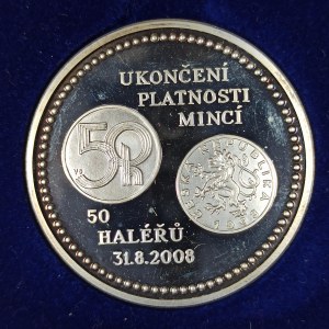 AR med. 2008 - Ukončení platnosti mincí 50 haléřů 31. 8. 2008, jen 500 ks, etue, cert., patina, Ag,