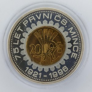 AR med. 75 let. První československé mince, 13g, 40mm, náklad 2000ks, bez certifikátu, v neorig. kapsli, skvrnky, Ag,