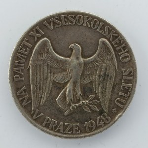 AR med. XI. Všesokolský Slet v Praze 1948, sig. Horejc, 28mm, 14g, dr. hra, patina, Ag,