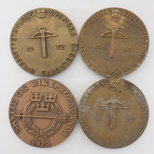 Švédsko - 4 ks pamětních střeleckých medailí, 1958, 1959, 1972, 1979, Br, 4 ks