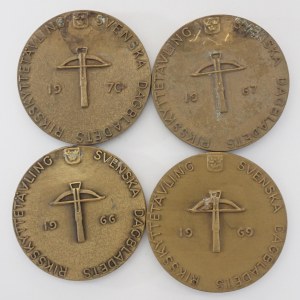 Švédsko - 4 ks pamětních střeleckých medailí, 1966, 1967, 1969, 1970, Br, 4 ks
