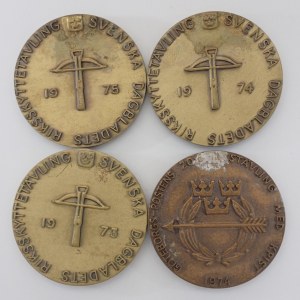Švédsko - 4 ks pamětních střeleckých medailí, 1973, 1974, 1974, 1975, Br, 4 ks