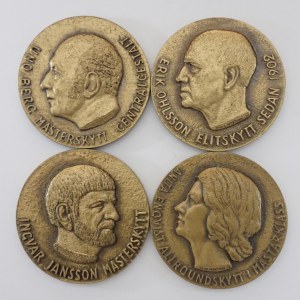 Švédsko - 4 ks pamětních střeleckých medailí, 1976, 1978, 1981, 1982, Br, 4 ks