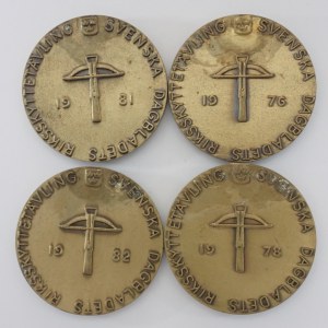 Švédsko - 4 ks pamětních střeleckých medailí, 1976, 1978, 1981, 1982, Br, 4 ks
