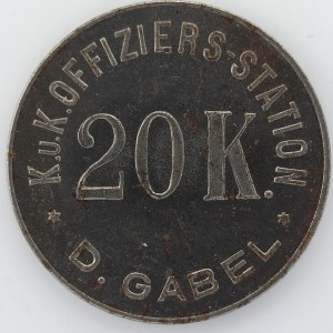 D. Gabel (Německé Jablonné) - 20 K. K.u.K. OFFIZIERS STATION, 33.1mm, 9.59g, nep. kor. skvrnky, Fe,