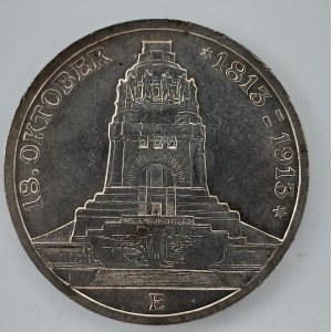 3 Marka 1913 E, památník bitvy u Lipska, KM.1275, dr. hry, rysky, Ag,