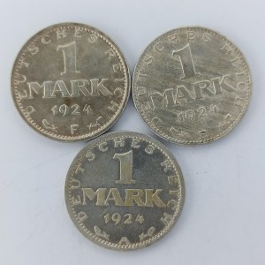 1 Marka 1924 A, E, F, Ag, 3 ks