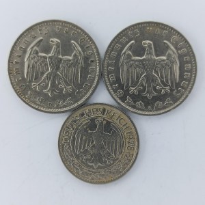 1 Reichsmark 1933 D, 1934 A, 50 Rpf 1928 A, Ag,