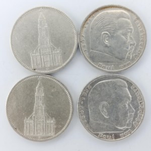 5 Reichsmark 1934 A, D (KOSTEL), 1935 A, 1936 E, Ag, 4 ks
