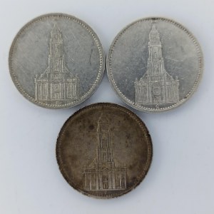 5 Reichsmark 1934 F, 1935 A, E, vše KOSTEL, Ag, 3 ks