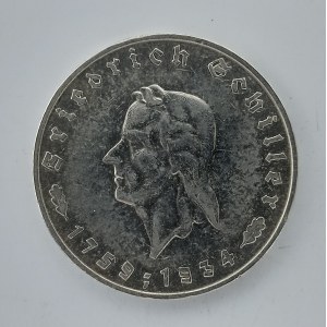 5 Reichsmark 1934 F, 'R', Schiller, KM.85, Ag,
