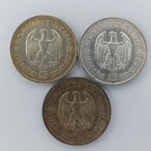5 Reichsmark 1935 A, 1936 A, E, Ag, 3 ks