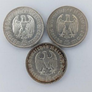 5 Reichsmark 1935 A, D, 1936 E, Ag, 3 ks