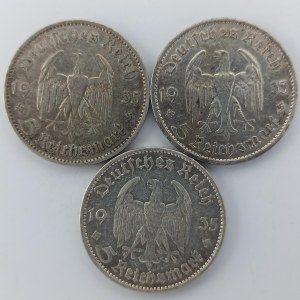 5 Reichsmark 1935 A, E, G, Ag, 3 ks