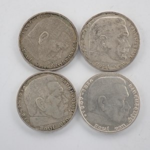 2 Reichsmark 1937 A, 1938 A, D, 1939 A, Ag, 4 ks