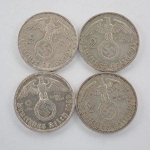 2 Reichsmark 1937 A, G, 1938 A, 1939 J, Ag, 4 ks