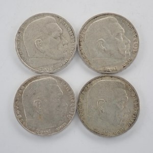 2 Reichsmark 1937 A, G, 1938 A, 1939 J, Ag, 4 ks