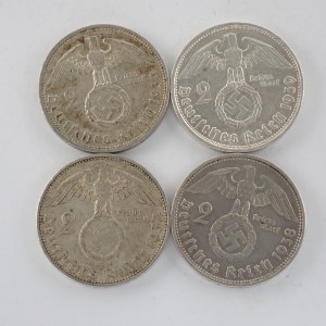 2 Reichsmark 1937 E, 1938 A, 1939 A, B, Ag, 4 ks