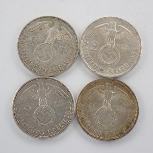 2 Reichsmark 1937 E, 1938 A, B, 1939 A, Ag, 4 ks