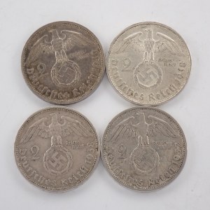 2 Reichsmark 1937 F, 1938 A, B, 1939 A, Ag, 4 ks