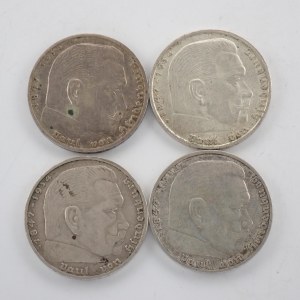2 Reichsmark 1937 F, 1938 A, B, 1939 A, Ag, 4 ks