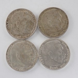2 Reichsmark 1937 F, 1938 D, J, 1939 A, Ag, 4 ks