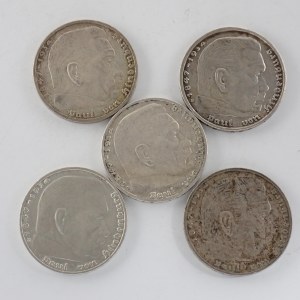 2 Reichsmark 1937 G, 1938 A, D, 1939 A, B, Ag, 5 ks
