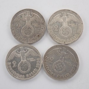 2 Reichsmark 1937 G, 1938 A, J, 1939 A, Ag, 4 ks