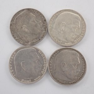 2 Reichsmark 1937 G, 1938 A, J, 1939 A, Ag, 4 ks
