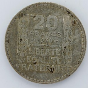 20 Frank 1938, patina, Ag,