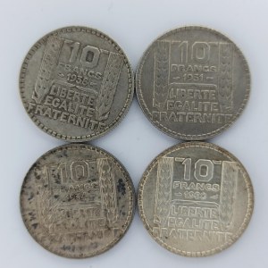 10 Frank 1930, 1931, 1934, 1938, KM.878, Ag, 4 ks