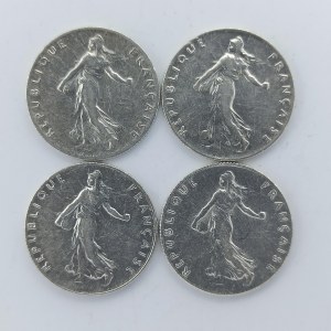 50 Centimes 1914, 1916, 1917, 1918, Ag, 4 ks