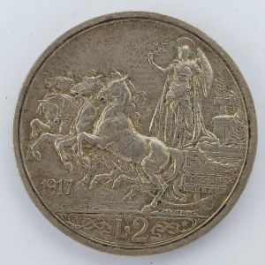 2 Lira 1917, Vittorio Emanuele III., patina, KM.55, Ag,