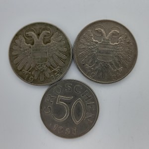 1 Schilling 1934, 1935, 50 Groschen 1935, CuNi, 3 ks