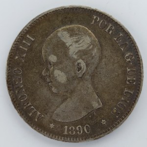 5 Pesetas 1890, hrany, patina, KM.689, Ag,