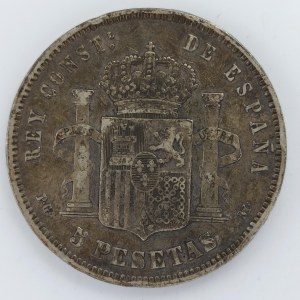 5 Pesetas 1890, hrany, patina, KM.689, Ag,