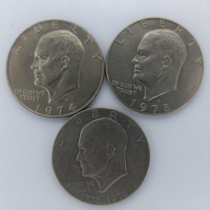 1 Dollar 1974 D, 1976, 1978 D - 'Eisenhower Dollar', CuNi, 3 ks