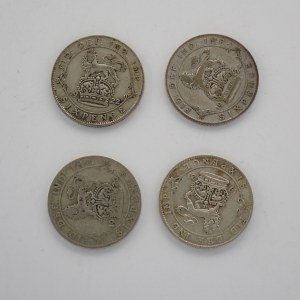 6 Pence 1920, 1921, 1922, 1924, Ag, 4 ks
