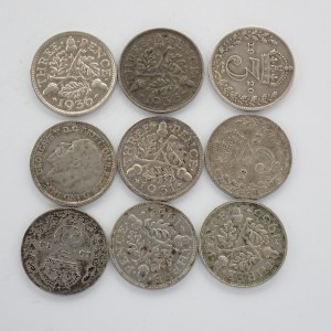 3 Pence 1920, 1921, 1922, 1931, 1932, 1933, 1934, 1935, 1936, Ag, 9 ks