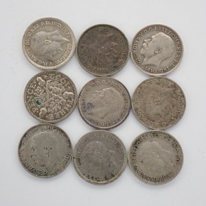 3 Pence 1920, 1921, 1922, 1931, 1932, 1933, 1934, 1935, 1936, Ag, 9 ks