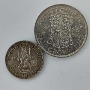 1/2 Crown 1945, 1 Shilling 1937, oba Ag, Ag, 2 ks