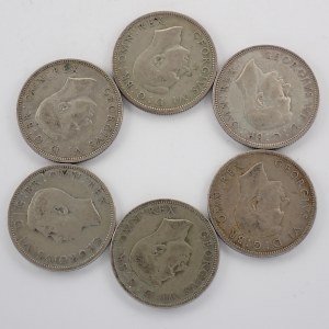 1 Florin 1939, 1940, 1942, 1943, 1944, 1945, Ag, 6 ks