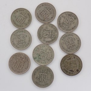 6 Pence 1937, 1938, 1939, 1940, 1941, 1942, 1943, 1944, 1945, 1946, Ag, 10 ks