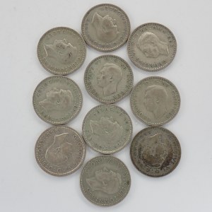 6 Pence 1937, 1938, 1939, 1940, 1941, 1942, 1943, 1944, 1945, 1946, Ag, 10 ks