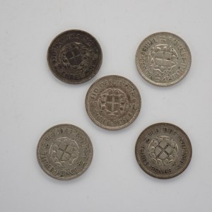 3 Pence 1937, 1938, 1939, 1940, 1941, Ag, 5 ks