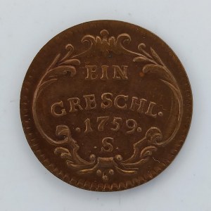 Marie Terezie (1740-1780), Grešle 1759, 18.5mm, 1.76g, replika vzácné mince (Soušek), Cu,