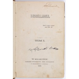 [LĘTOWSKI Ludwik] Miscellanea. Tom I. Cracow 1866
