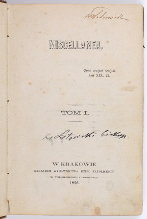 [ŁĘTOWSKI Ludwik] Miscellanea. Tom I. Kraków 1866
