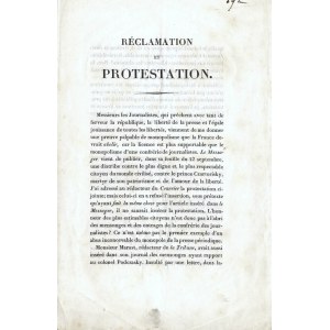 NIEMOJOWSKI Bonawentura - Reclamation et Protestation. Paris 1834 [flüchtiger Druck].