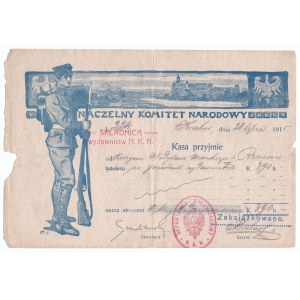 [NACZELNY KOMITET NARODOWY] Potvrdenie o zaplatení 390 korún NKN. 28. júla 1915.